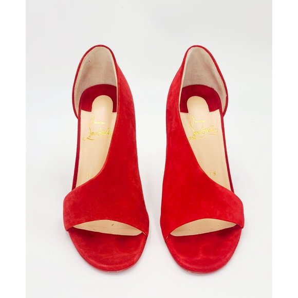 Christian Louboutin Shoes - Christian Louboutin Sandals PHOBE 100 Veau Velor Loubi Red Suede Cutout Heels 37